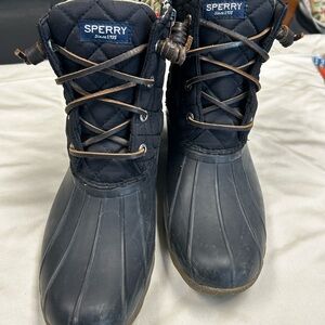 Sperry Black Quilted Boots with Colorful Lining